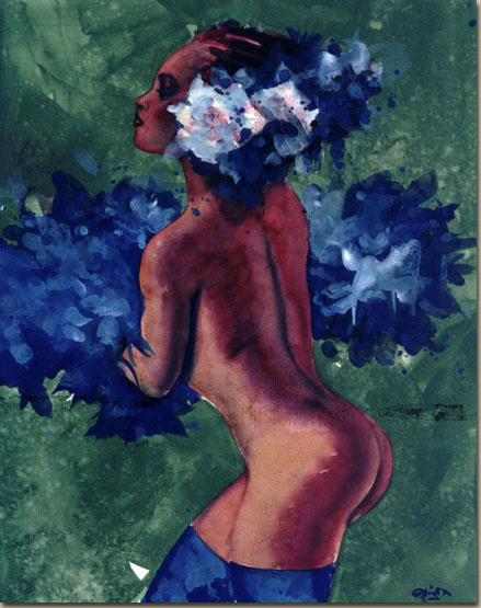 Olivia De Berardinis. Blue flowers in her hair