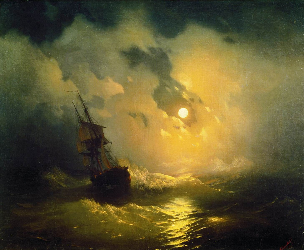 Ivan Aivazovsky. Storm on the sea at night