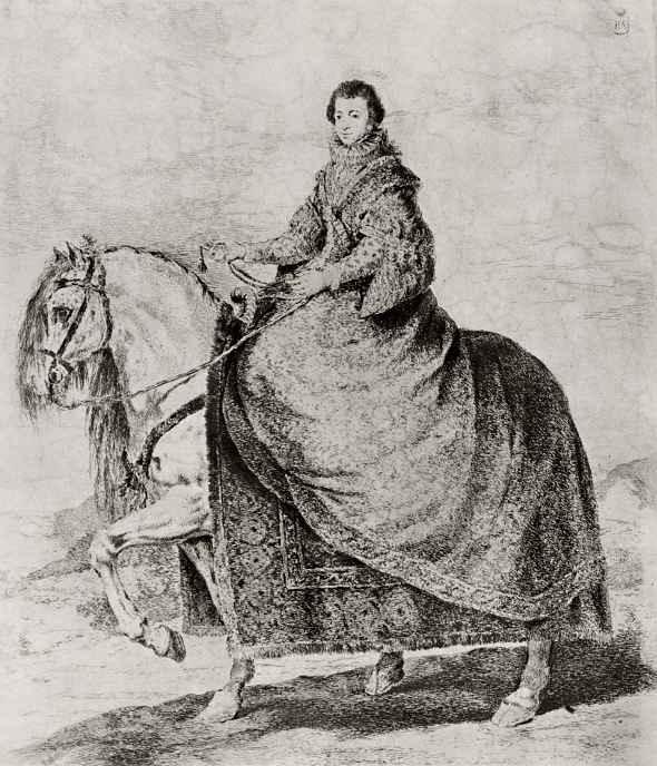 Francisco Goya. Equestrian portrait of Queen Isabella of Bourbon, with Velasquez