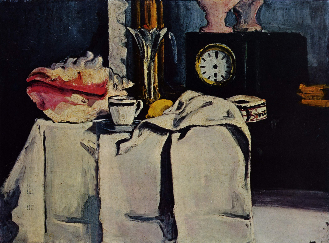 Paul Cezanne. Still life with a clock of black marble