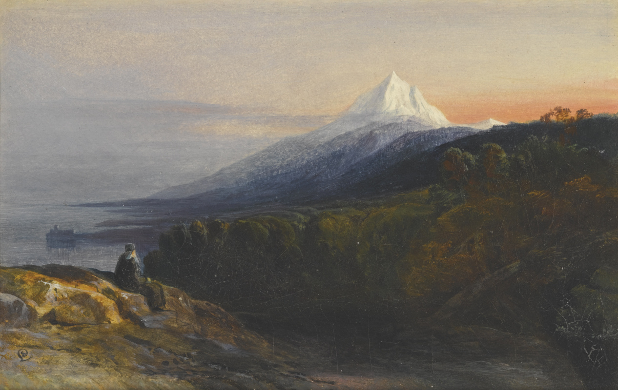 Edward Lear. Vista del Monte Athos y el Monasterio Pantokrator