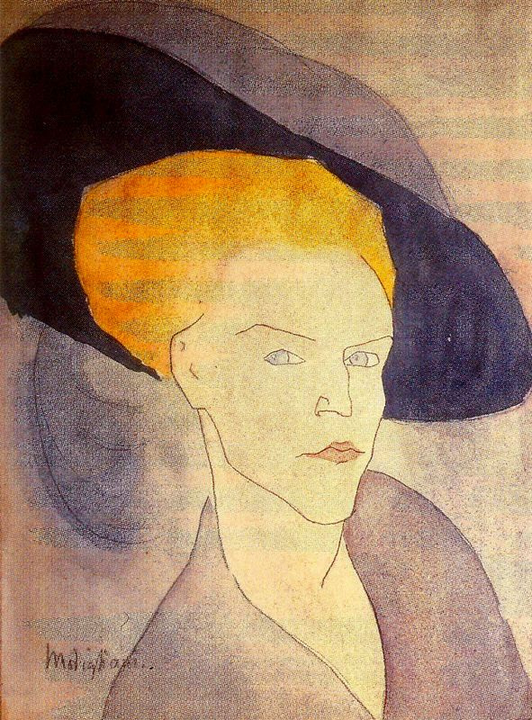 Amedeo Modigliani. A woman in a blue hat