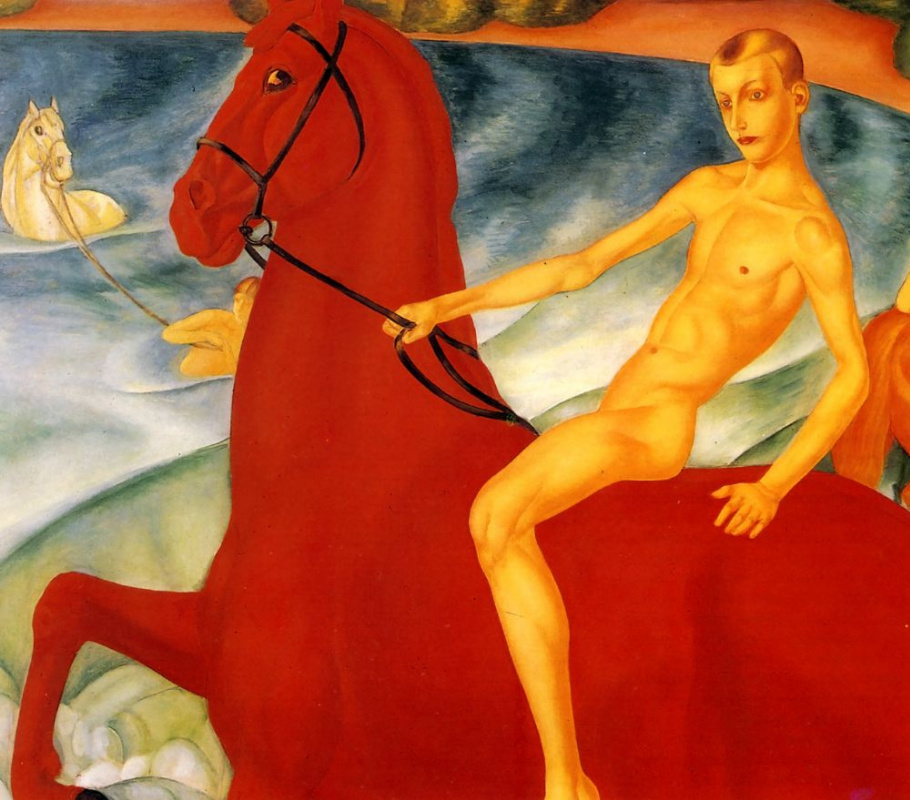 Kuzma Sergeevich Petrov-Vodkin. The bathing of the red horse. Fragment