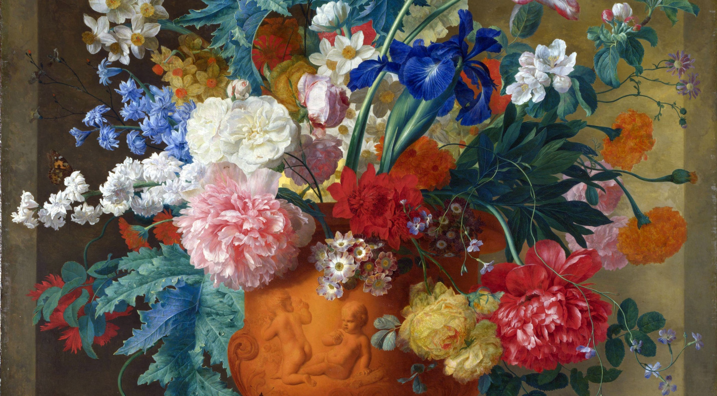 Jan van Huysum. Flowers in a terracotta vase (detail)