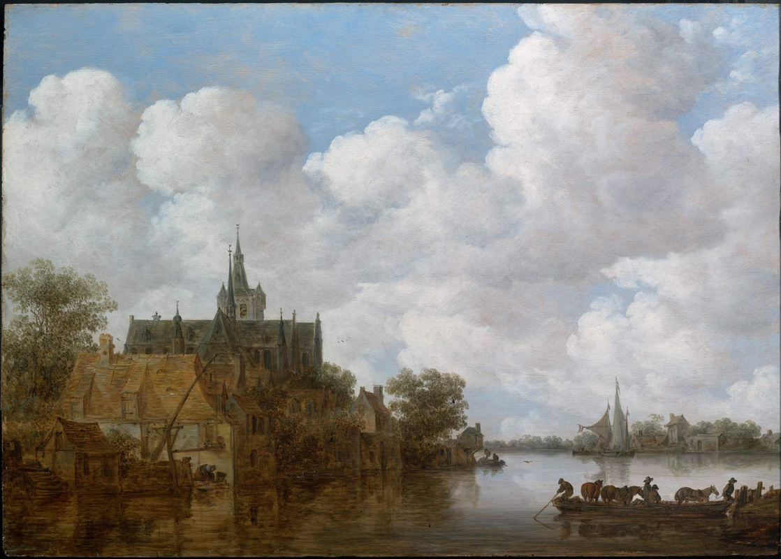 Jan van Goyen. River landscape with ferry and Church