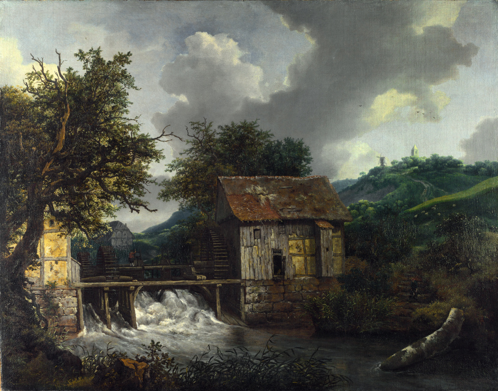Jakob van Isaacs Ruisdael. Two water mills and an open airlock near Singraven