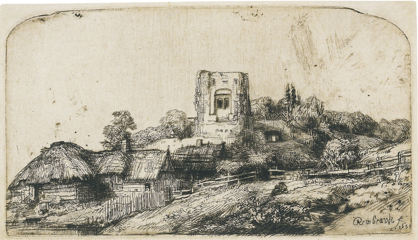 Рембрандт Харменс ван Рейн. Пейзаж с квадратной башней