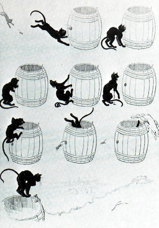 Theophile-Alexander Stainlin. Cats: pictures without words. Cat, mouse and saving barrel