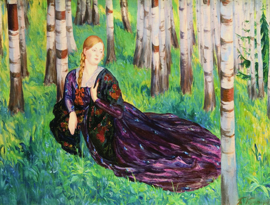 Boris Kustodiev. In a birch grove