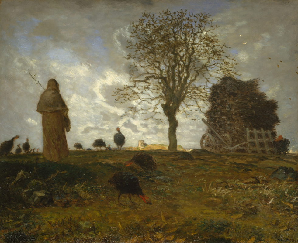 Jean-François Millet. Autumn landscape with grazing turkeys