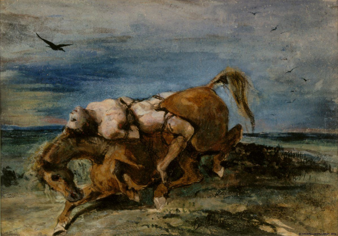 Eugene Delacroix. Mazepa atado a un caballo salvaje.