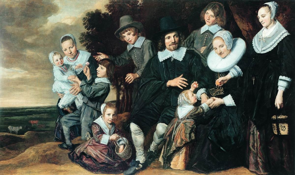 Family group portrait in a landscape