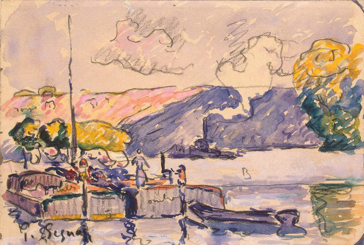 Paul Signac. Two barges boat and tugboat in Samois
