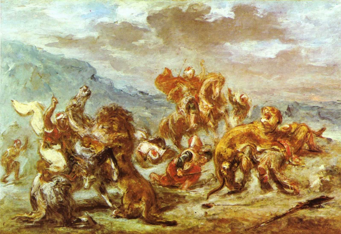 Eugene Delacroix. Hunting lions