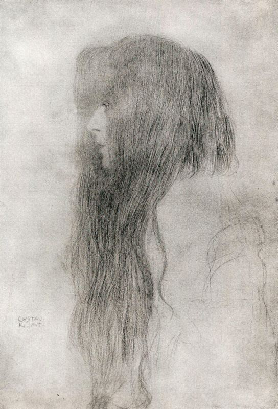 Gustav Klimt. The profile of a girl with long hair