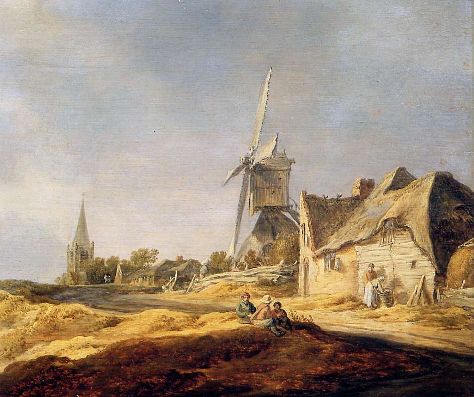 Jan van Goyen. View of country road with a windmill
