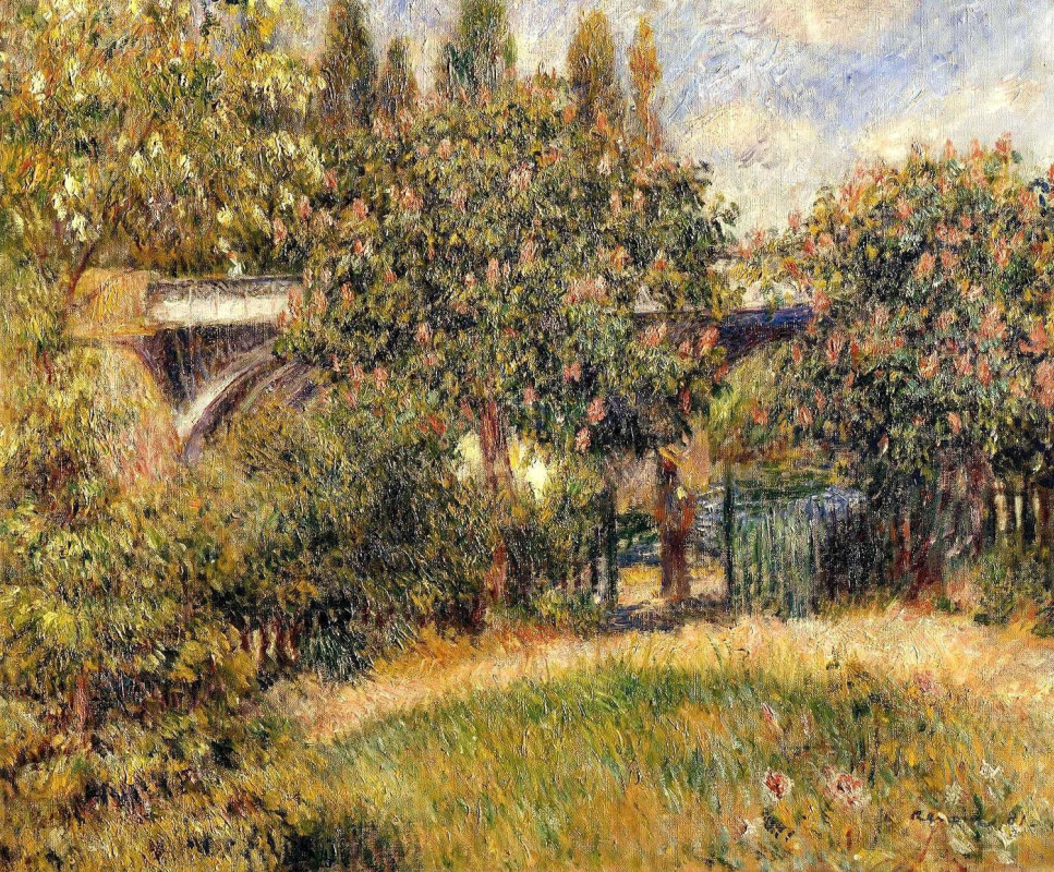 Pierre-Auguste Renoir. Railway bridge at Chatou (the Pink chestnut trees)