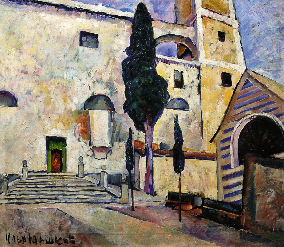 Ilya Mashkov. Cypress at the cathedral wall. Italy