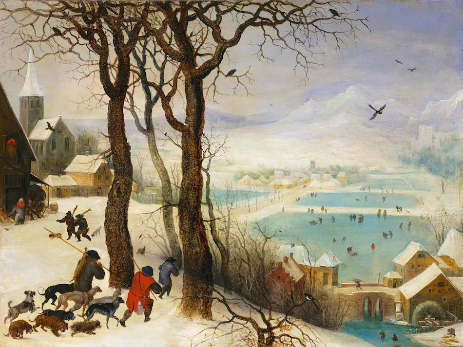 Peter Brueghel the Younger. Winter landscape with returning hunters