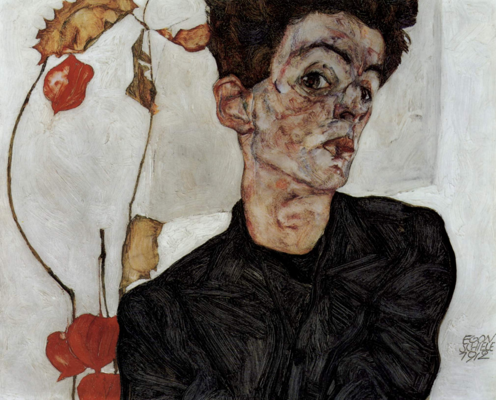 Egon Schiele. Self-portrait with Physalis