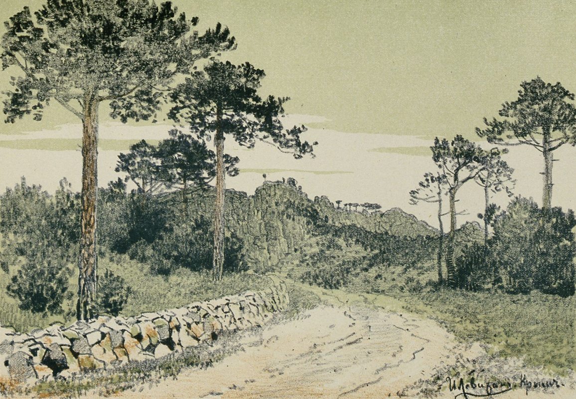 Isaac Levitan. Crimean landscape. Sheet from the album "a Collection of drawings by Russian artists in aid to poor children" (Moscow, 1887. L. 7)