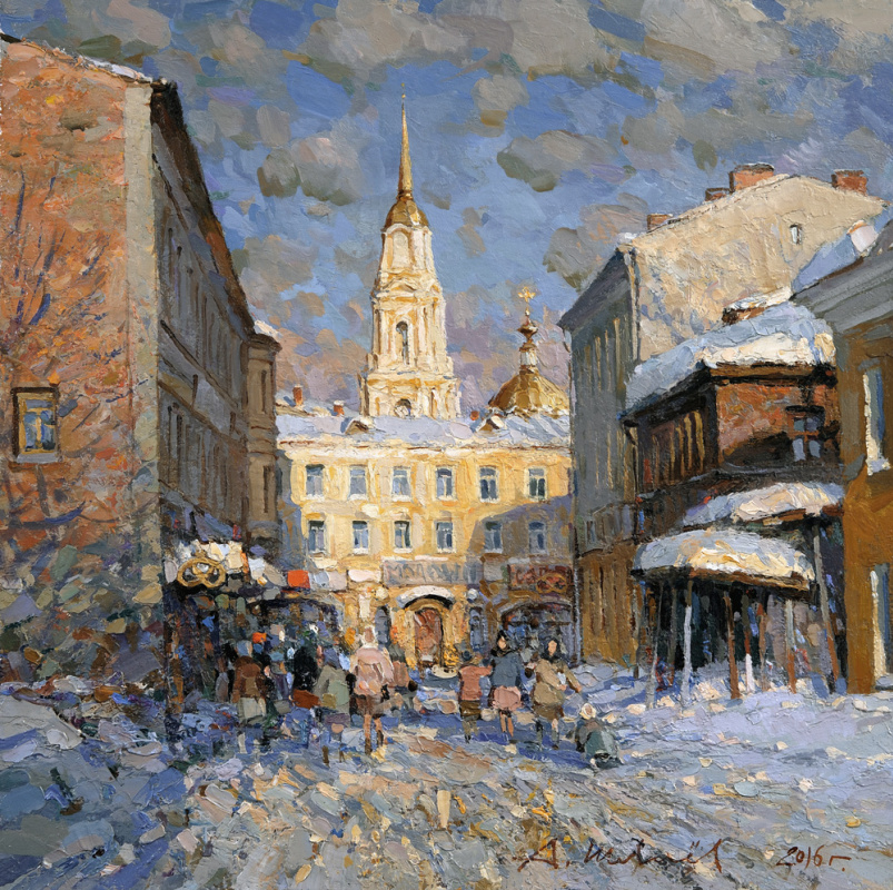 Alexander Shevelyov. Rybinsk. Voznesensky lane. Oil on canvas 40.5 x 40.5 cm. 2016