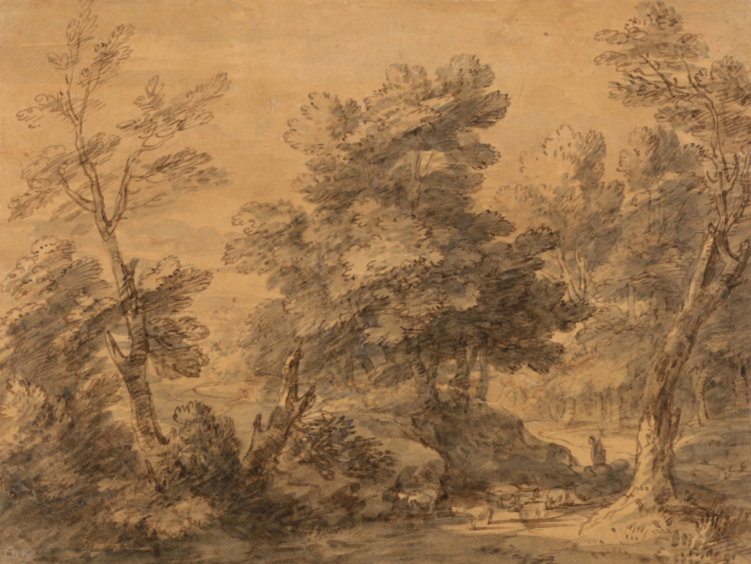 Thomas Gainsborough. Wooded landscape with shepherd and sheep