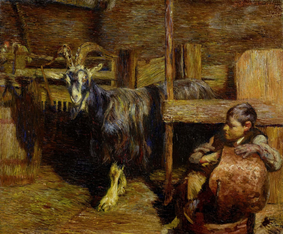 Giovanni Giacometti. In the barn with the goats