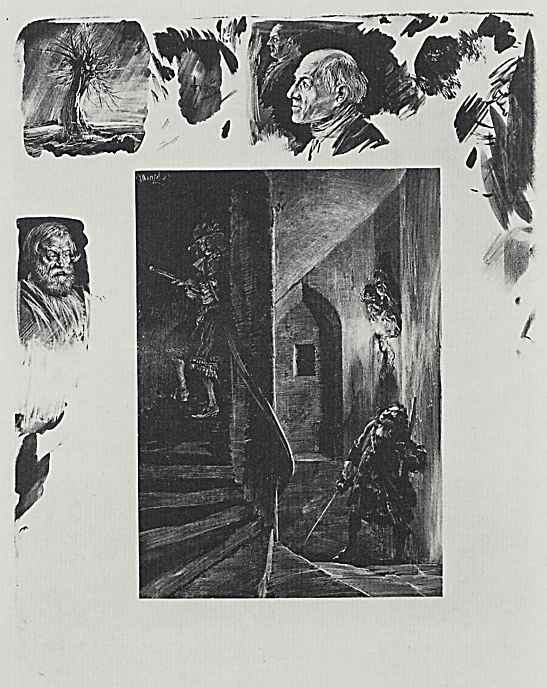 Adolf Friedrich Erdmann von Menzel. A series of "Tests on stone with brush and scraper" Squatting on the spiral staircase