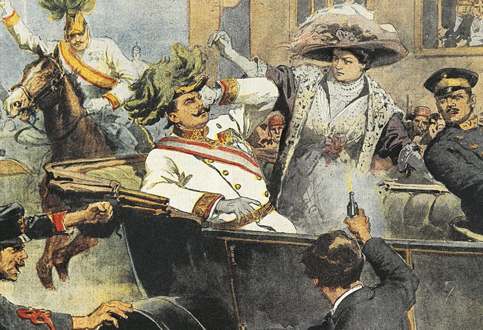 Невідомий художник. Покушение на эрцгерцога Франца Фердинанда и его жену герцогиню Софию, Сараево, 28 июня 1914 года