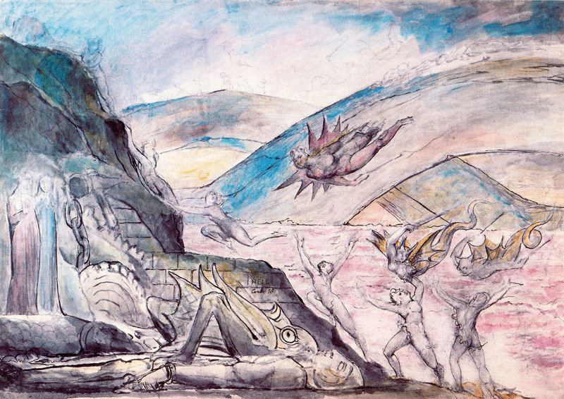 William Blake. The demons that torment the pimps and the seducers. Illustrations for "the divine Comedy"