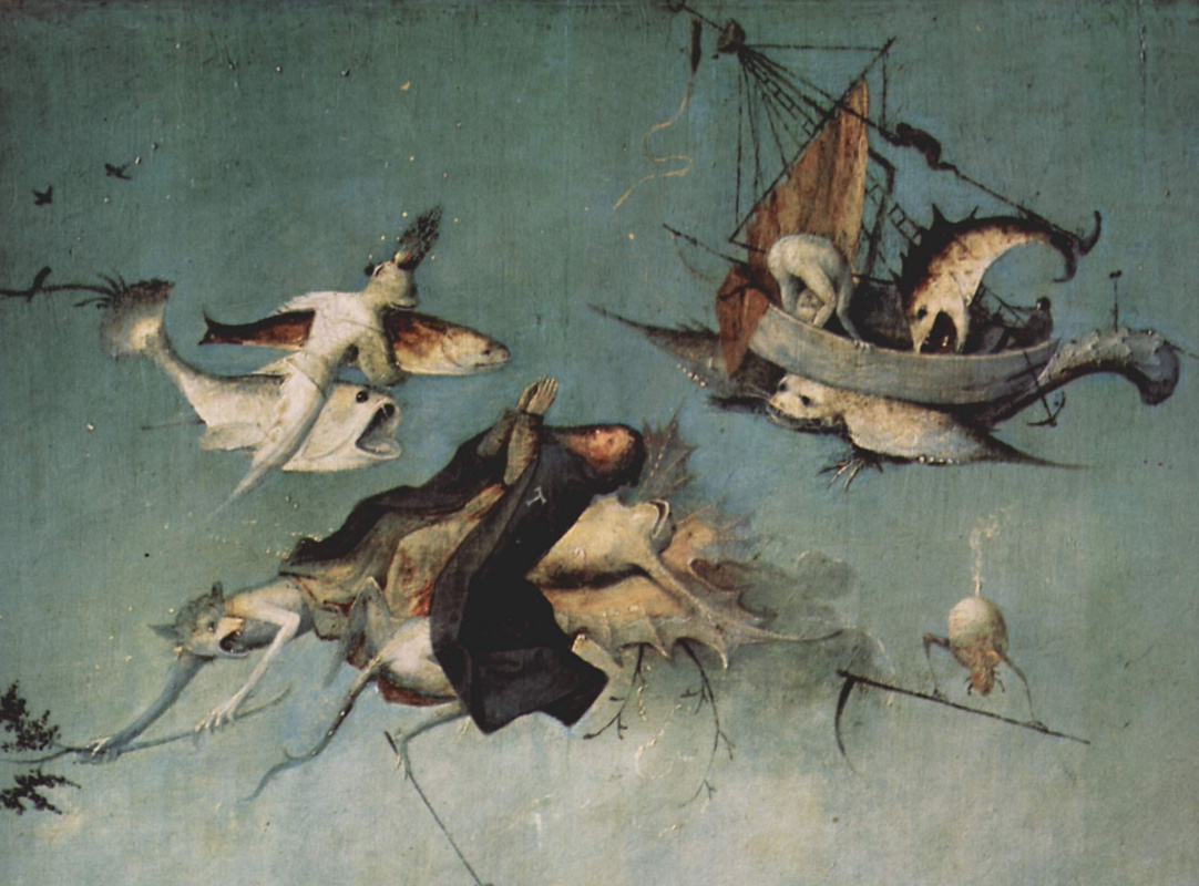 Hieronymus Bosch. The Temptation Of St. Anthony. Left wing of a triptych. Fragment