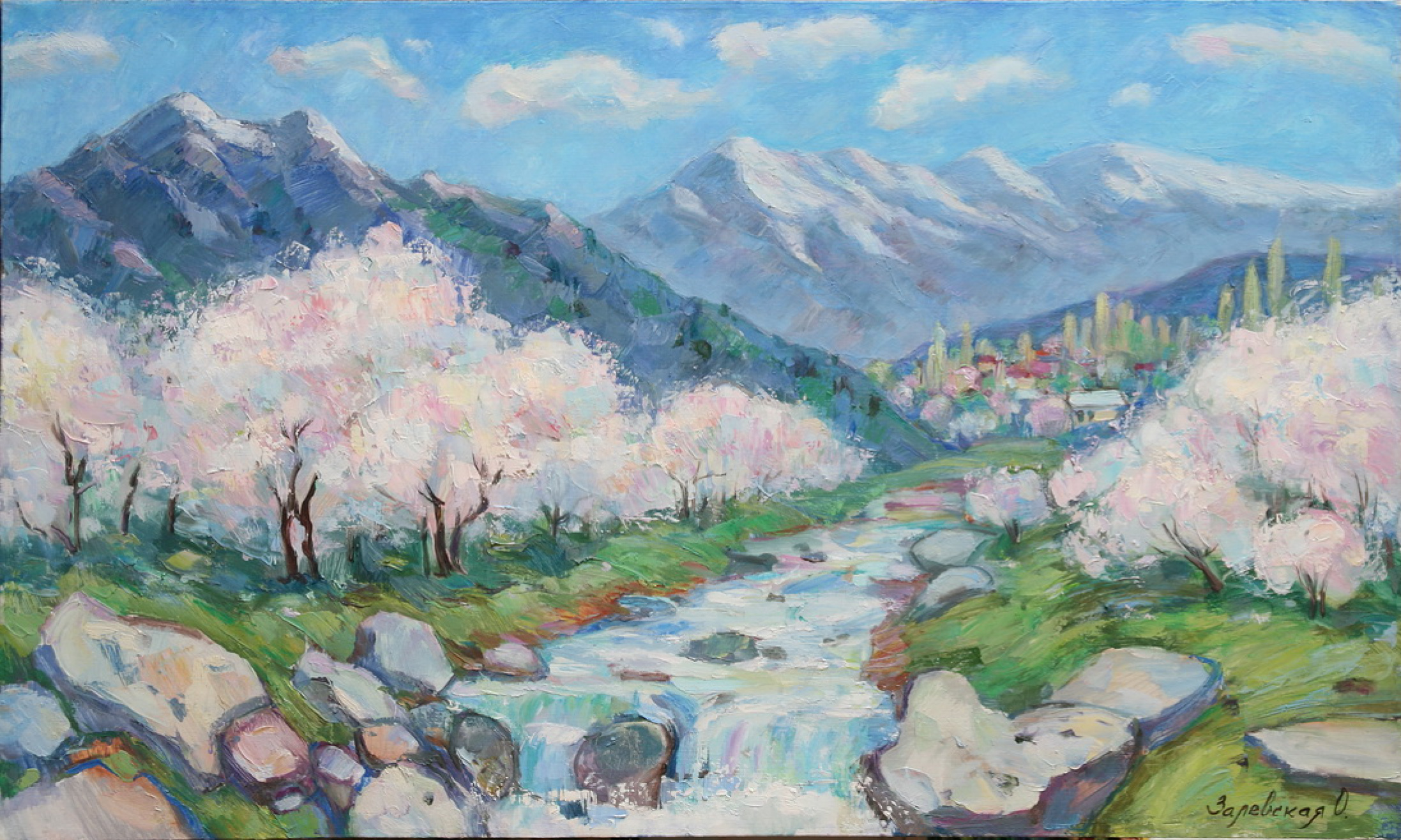 Spring in the mountains, 2×60×100 cm by Oksana Viktorovna
