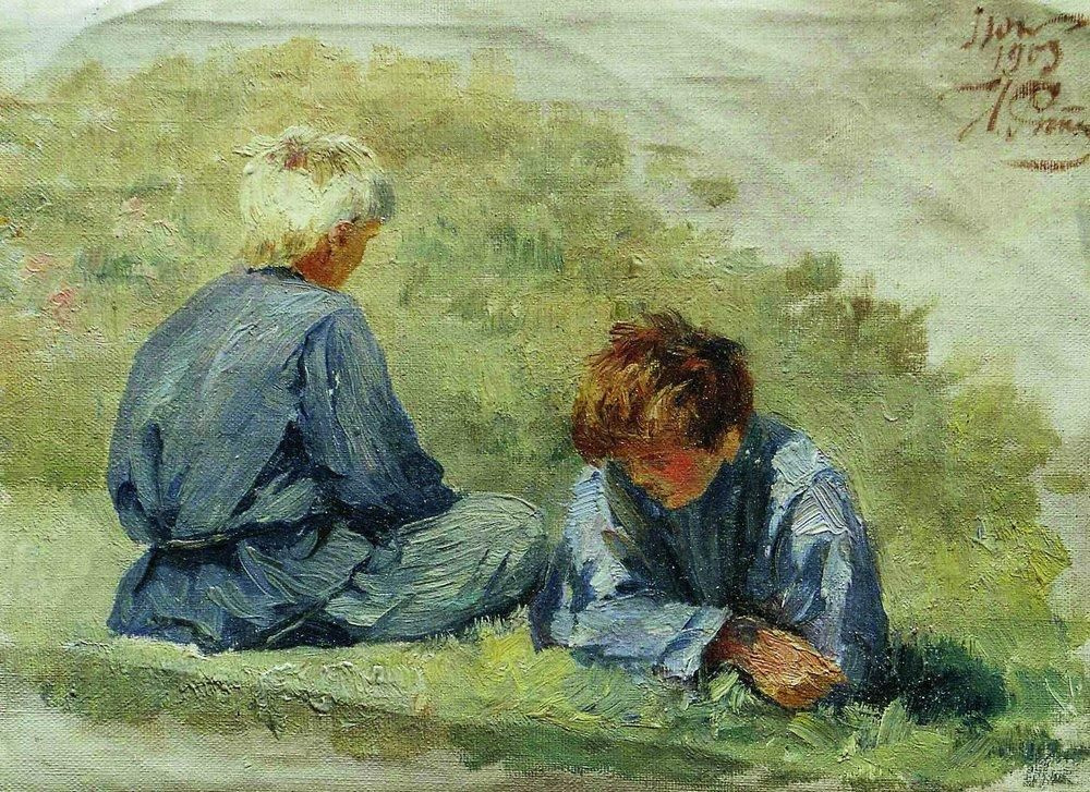 Ilya Efimovich Repin. The boys on the grass. Etude
