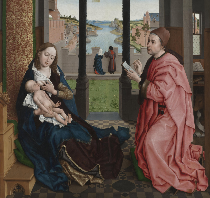 Rogier van der Weyden. Saint Luke painting the Madonna. Fragment