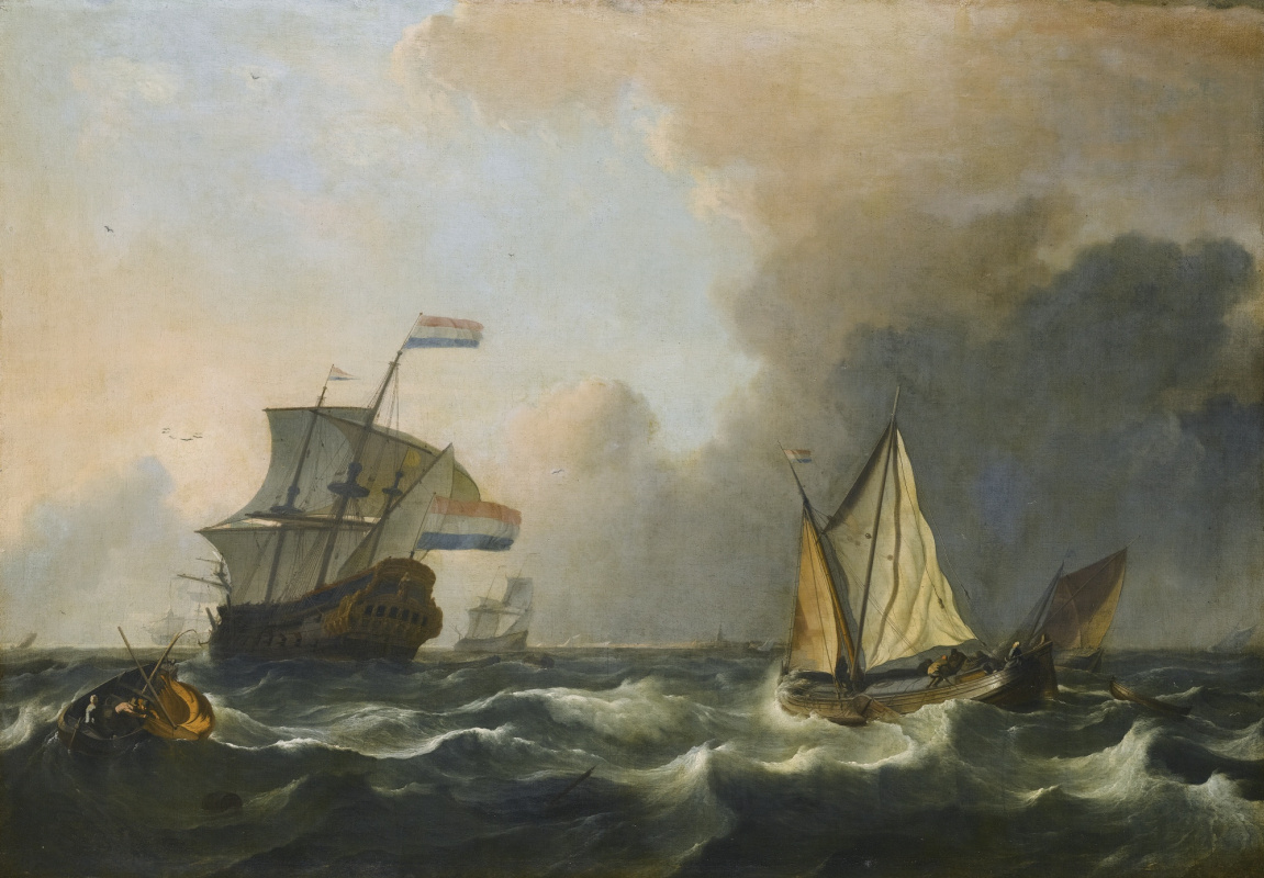 Ludolf Buckhuisen. Shipping in rough waters off the Dutch coast