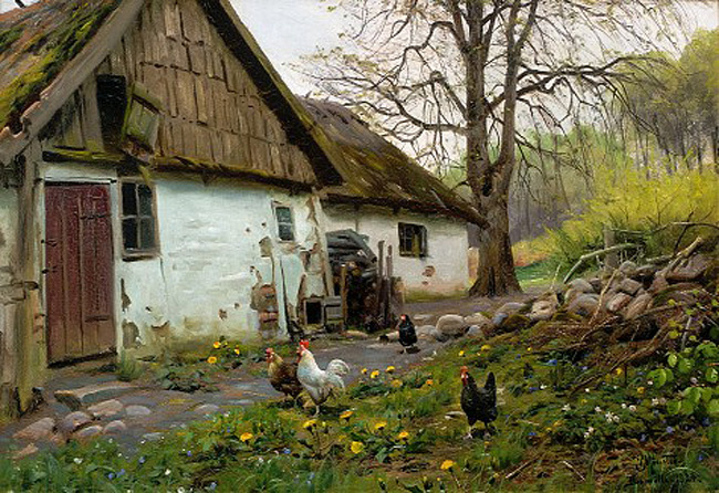 Peder Mørk Mønsted. Farm with chickens
