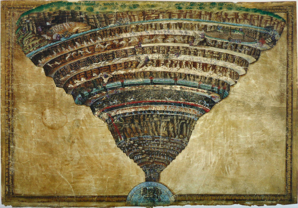 Sandro Botticelli. Map of Hell. Illustration for the "Divine Comedy" by Dante Alighieri