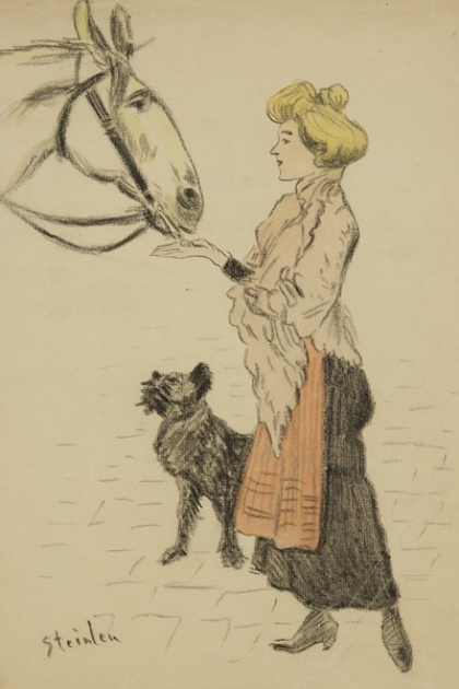 Theophile-Alexander Steinlen. Woman, treat the horse and the dog