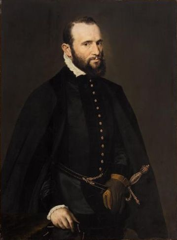 Antonis van Dashorst Mor. Porträt eines Mannes in einem schwarzen Mantel