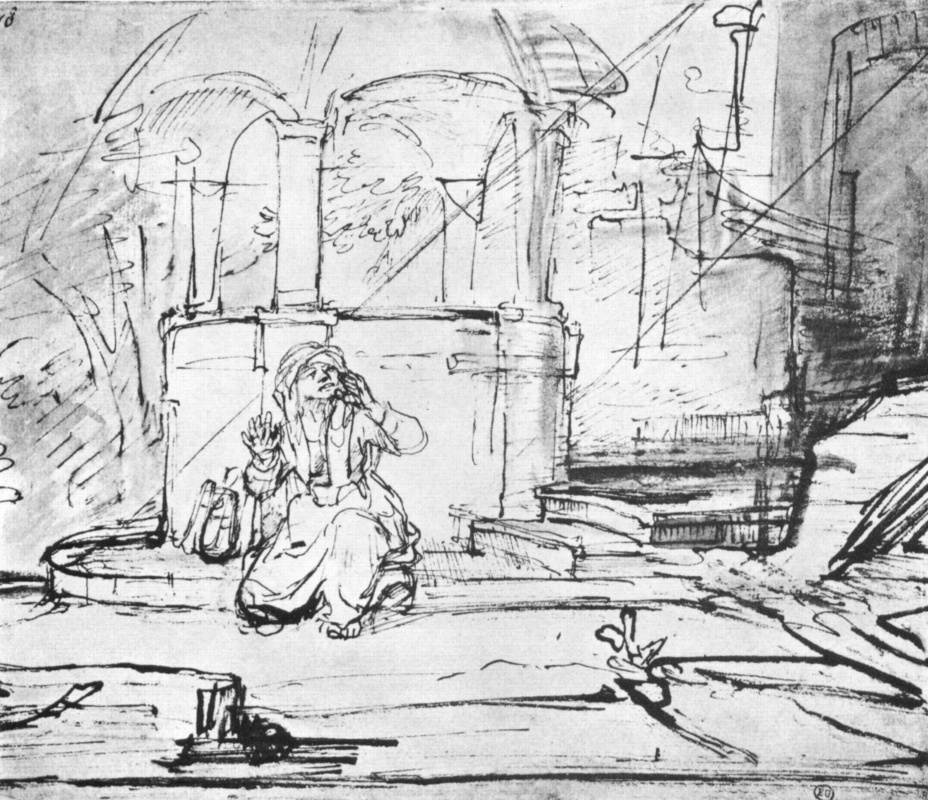 Rembrandt Harmenszoon van Rijn. Hagar at the well on the way to sur