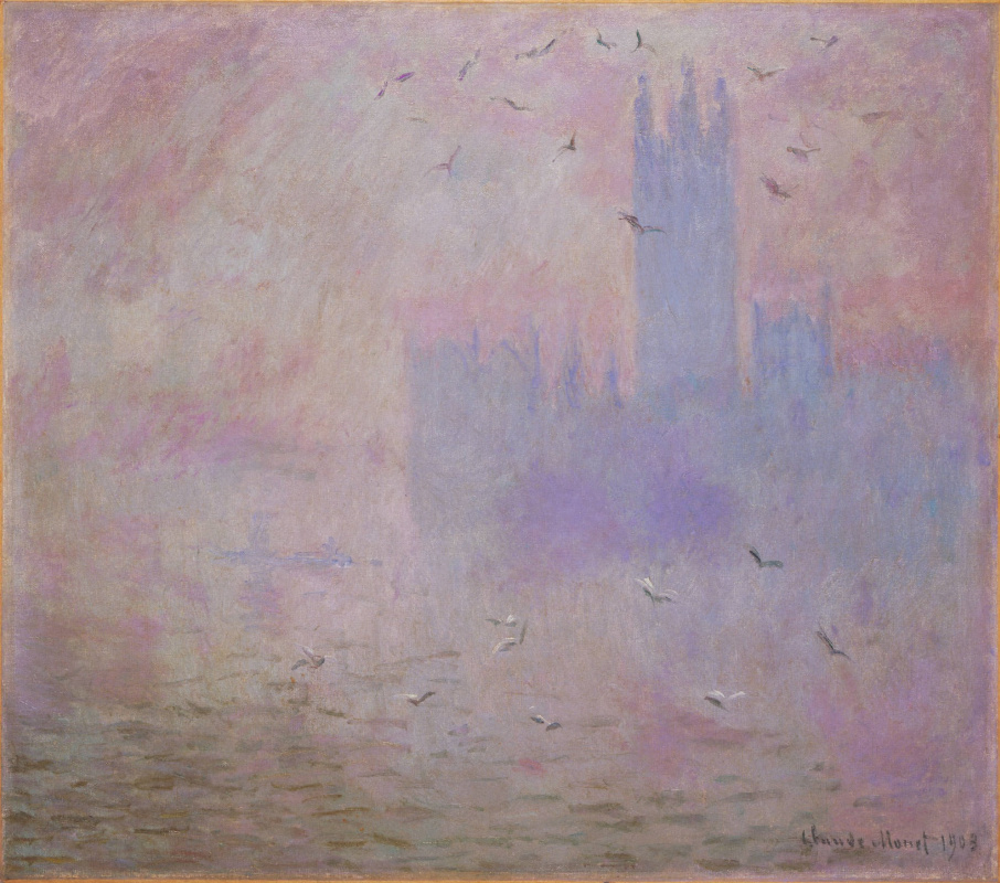 Claude Monet. 议会大厦。 雾和海鸥