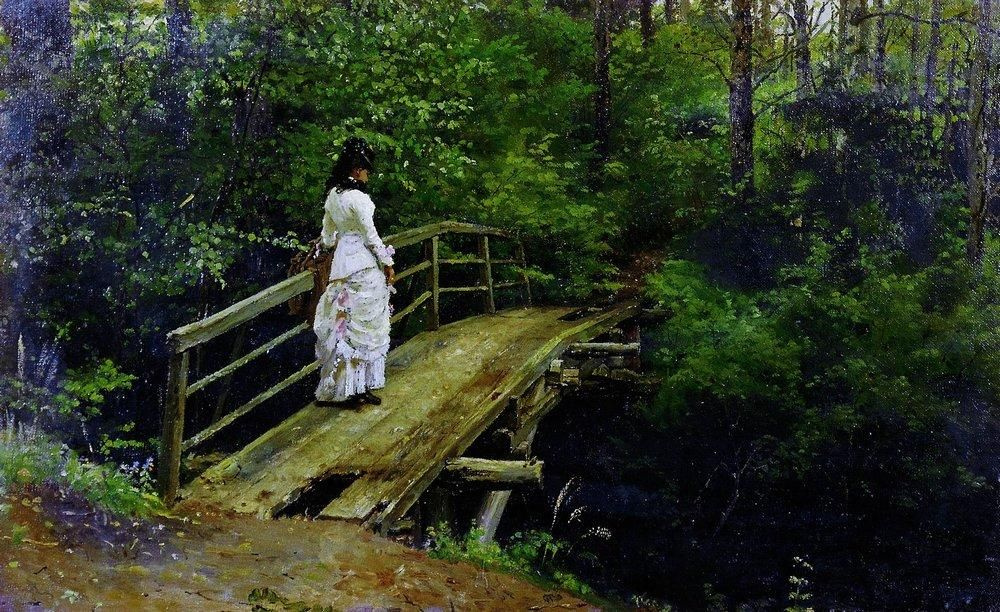 Ilya Efimovich Repin. Summer landscape (V. A. Repina on a bridge in Abramtsevo)