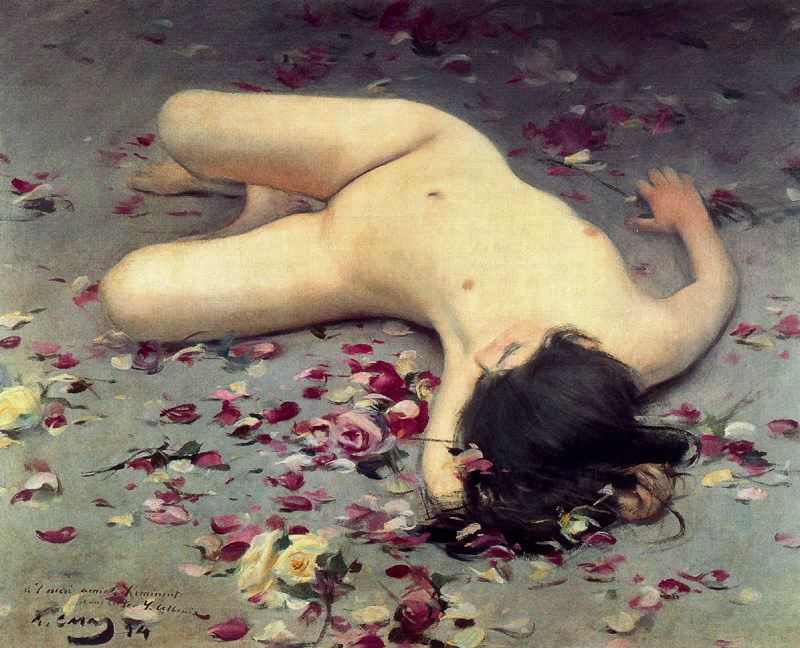 Ramon Casas i Carbó. Nude woman among petals