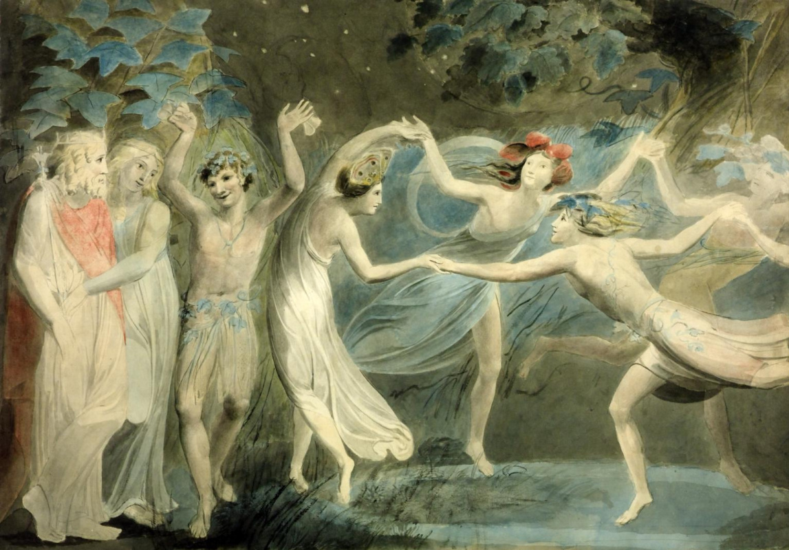 William Blake. Oberon, Titania and puck with dancing fairies (Shakespeare, "a Midsummer night's Dream")