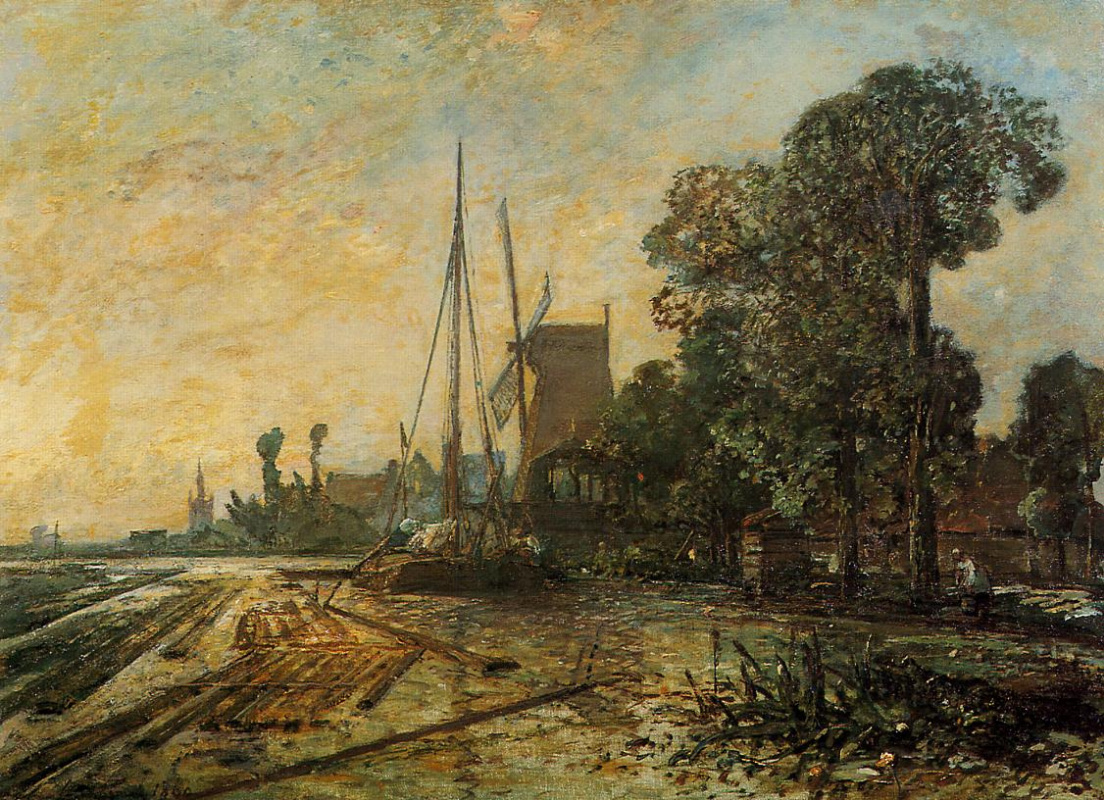 Ian Barthold Jongkinde. Windmill near the water