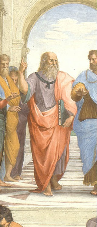 Raphael Santi. Estrofa della Senyatura. Fresco "Escuela Ateniense". Fragmento: Platón (Leonardo da Vinci)