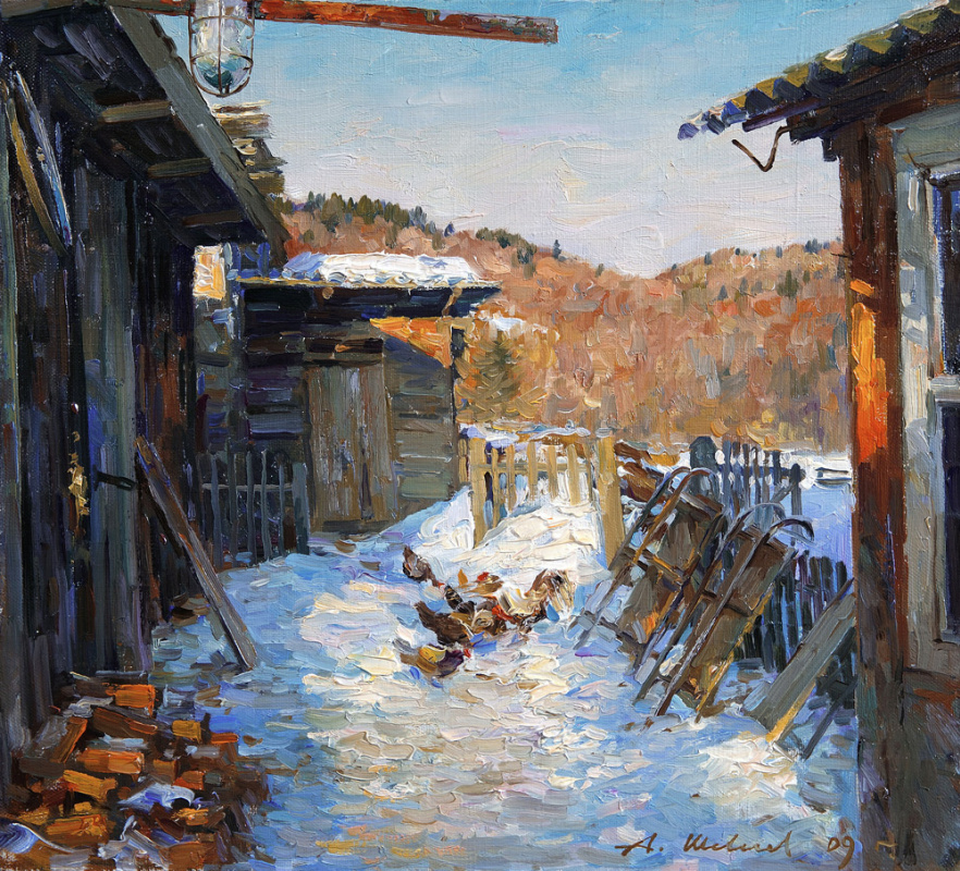 Alexander Shevelyov. Yard.Oil on canvas 34,5 # 37,8 cm, 2009