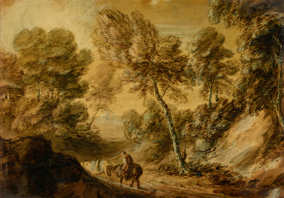 Thomas Gainsborough. Forest landscape with a road, Laden with rider and horse