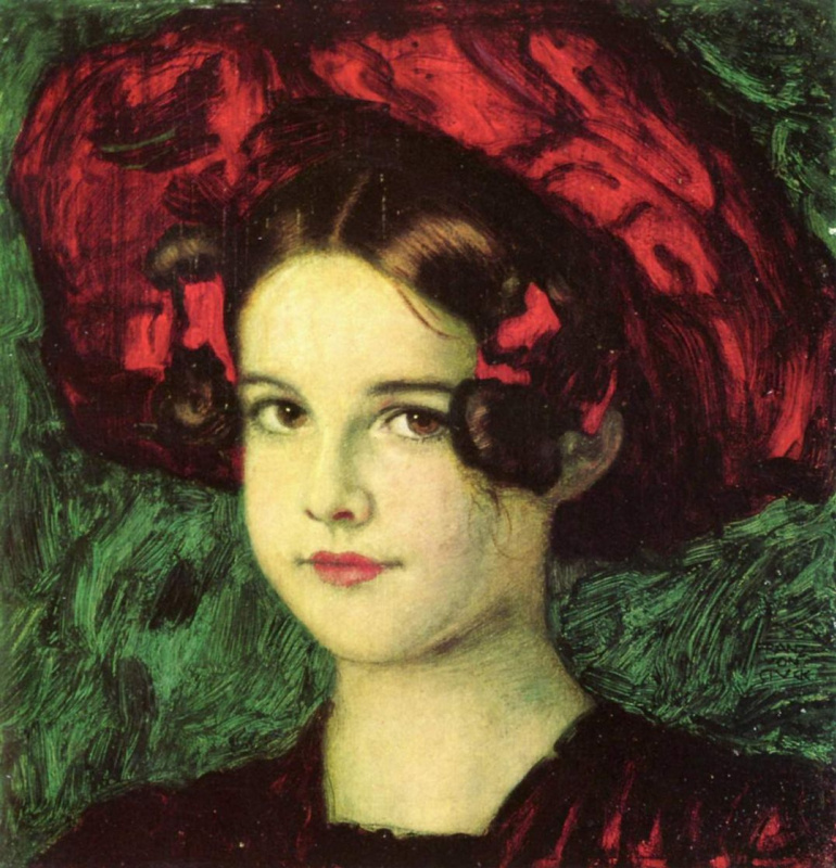 Franz von Stuck. Marie in a red hat